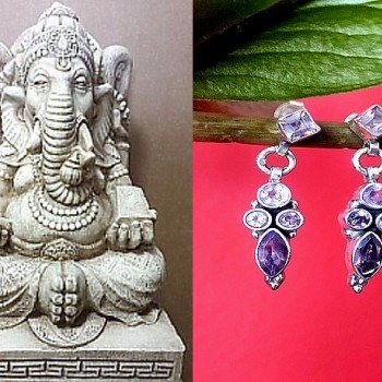 Bijoux indiens argent - Boucles d'Oreilles indiennes Améthyste