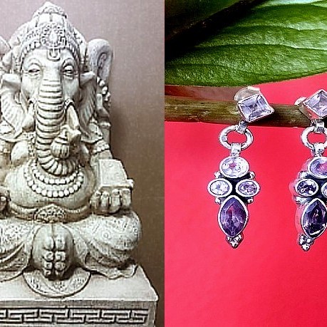 Bijoux indiens argent - Boucles d'Oreilles indiennes Améthyste