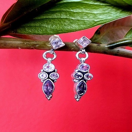 Bijoux indiens argent - Boucles d'Oreilles indiennes Améthyste