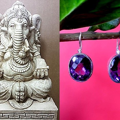 Bijoux indiens argent - Boucles d'Oreilles indiennes Améthyste