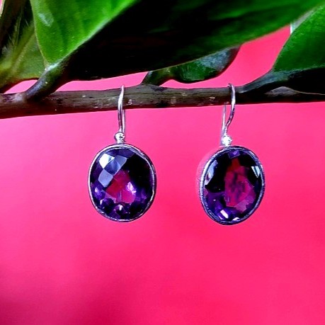 Bijoux indiens argent - Boucles d'Oreilles indiennes Améthyste