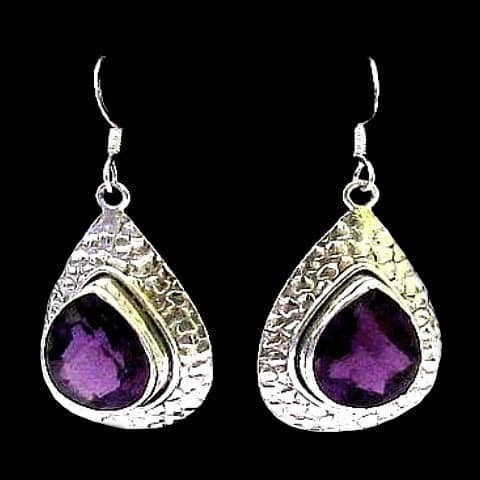 Bijoux indiens argent - Boucles d'Oreilles indiennes Améthyste