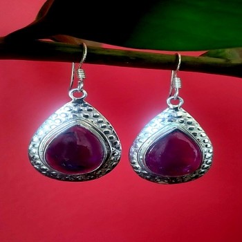 Bijoux indiens argent - Boucles d'Oreilles indiennes Améthyste