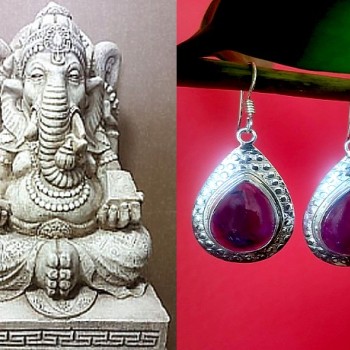 Bijoux indiens argent - Boucles d'Oreilles indiennes Améthyste