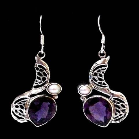 Bijoux indiens argent - Boucles d'Oreilles indiennes Améthyste