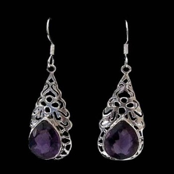 Bijoux indiens argent - Boucles d'Oreilles indiennes Améthyste
