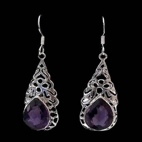 Bijoux indiens argent - Boucles d'Oreilles indiennes Améthyste