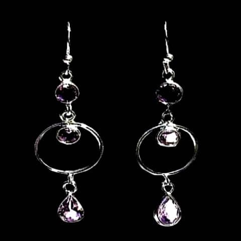 Bijoux indiens argent - Boucles d'Oreilles indiennes Améthyste