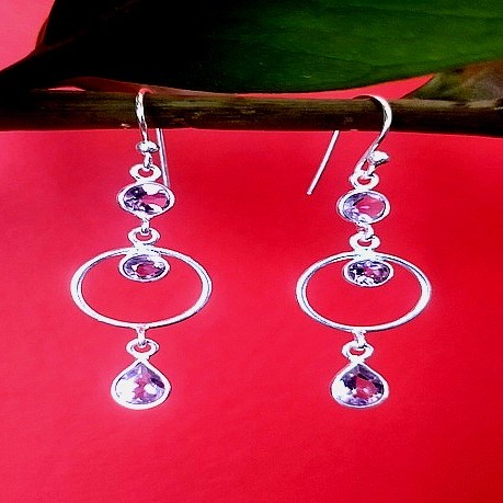 Bijoux indiens argent - Boucles d'Oreilles indiennes Améthyste