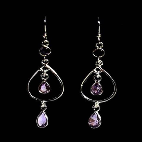 Bijoux indiens argent - Boucles d'Oreilles indiennes Améthyste