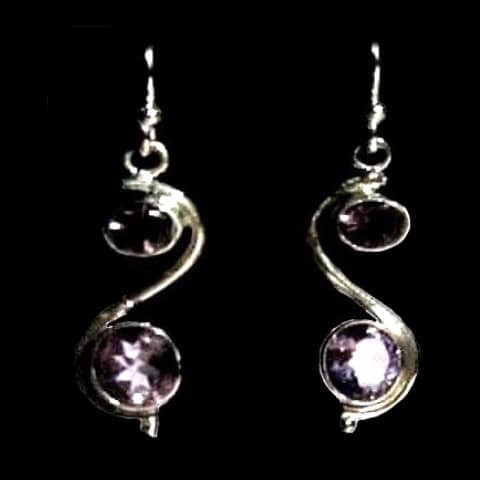 Bijoux inde - Boucles d'oreilles indiennes argent et Améthyste