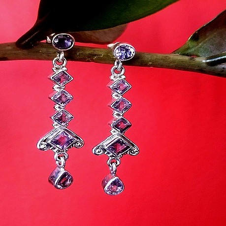 Bijoux indiens argent - Boucles d'Oreilles indiennes Améthyste