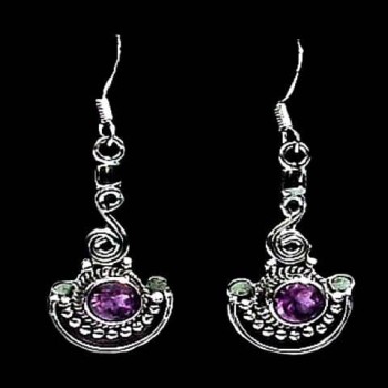 Bijoux indiens argent - Boucles d'Oreilles indiennes Améthyste