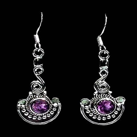 Bijoux indiens argent - Boucles d'Oreilles indiennes Améthyste
