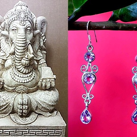 Bijoux inde - Boucles d'Oreilles indiennes Améthyste