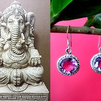 Bijoux indiens argent - Boucles d'Oreilles indiennes Améthyste