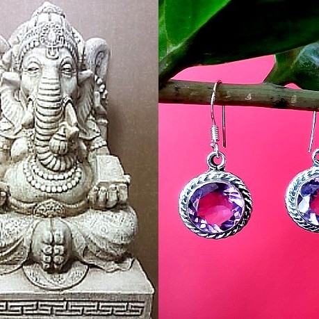 Bijoux indiens argent - Boucles d'Oreilles indiennes Améthyste
