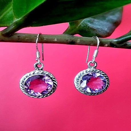 Bijoux indiens argent - Boucles d'Oreilles indiennes Améthyste