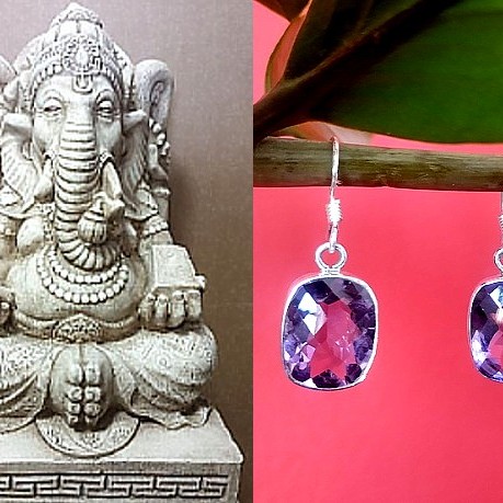 Bijoux indiens argent - Boucles d'Oreilles indiennes Améthyste