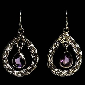 Bijoux indiens argent - Boucles d'Oreilles indiennes Améthyste