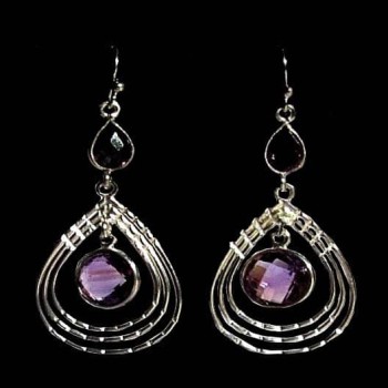Bijoux indiens argent - Boucles d'Oreilles indiennes Améthyste