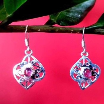 Bijoux indiens argent - Boucles d'Oreilles indiennes Améthyste