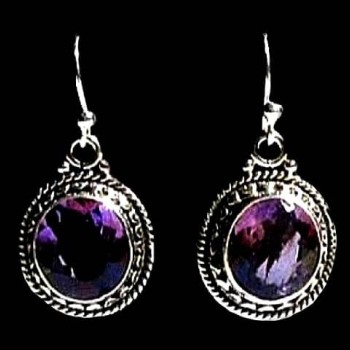 Bijoux indiens argent - Boucles d'Oreilles indiennes Améthyste