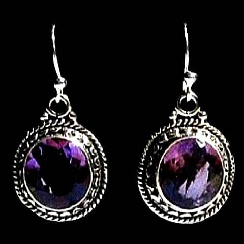 Bijoux indiens argent - Boucles d'Oreilles indiennes Améthyste
