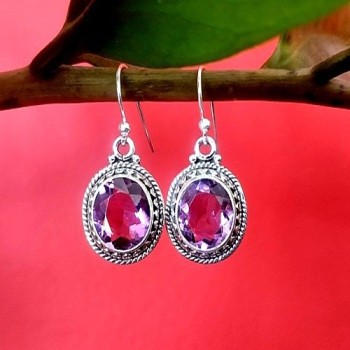 Bijoux indiens argent - Boucles d'Oreilles indiennes Améthyste