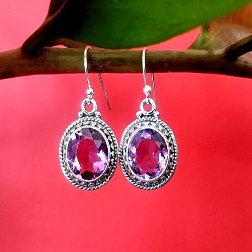 Bijoux indiens argent - Boucles d'Oreilles indiennes Améthyste