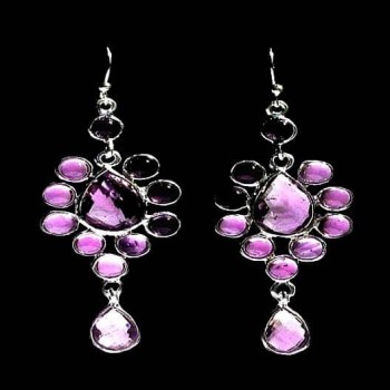 Bijoux indiens argent - Boucles d'Oreilles indiennes Améthyste