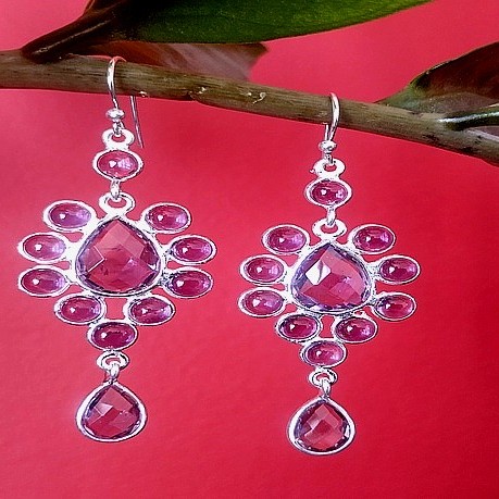 Bijoux indiens argent - Boucles d'Oreilles indiennes Améthyste