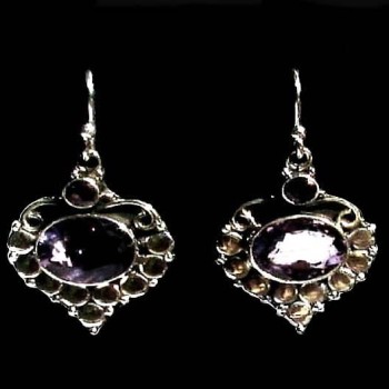 Bijoux indiens argent - Boucles d'Oreilles indiennes Améthyste