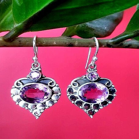 Bijoux indiens argent - Boucles d'Oreilles indiennes Améthyste