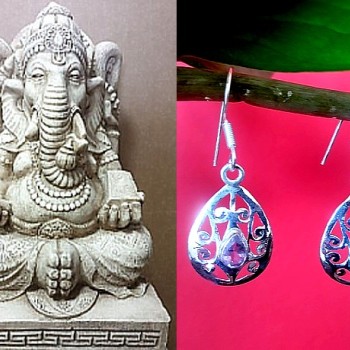 Bijoux indiens argent - Boucles d'Oreilles indiennes Améthyste