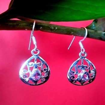 Bijoux indiens argent - Boucles d'Oreilles indiennes Améthyste