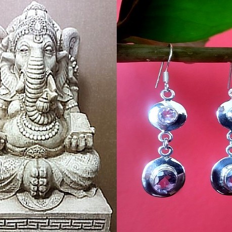 Bijoux indiens argent - Boucles d'Oreilles indiennes Améthyste