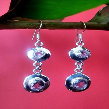 Bijoux indiens argent - Boucles d'Oreilles indiennes Améthyste