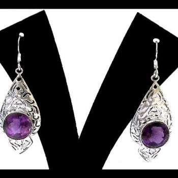 Bijoux indiens argent - Boucles d'Oreilles indiennes Améthyste