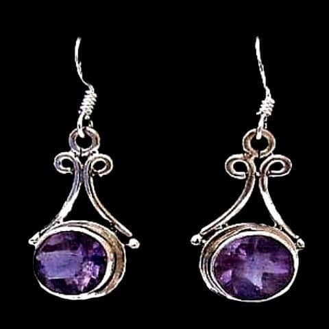 Bijoux indiens argent - Boucles d'Oreilles indiennes Améthyste