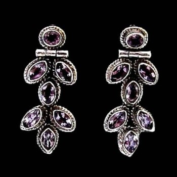 Bijoux indiens argent - Boucles d'Oreilles indiennes Améthyste