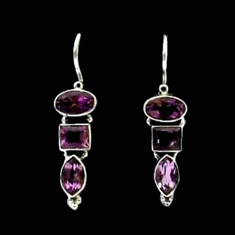 Bijoux indiens argent - Boucles d'Oreilles indiennes Améthyste