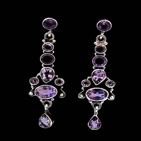 Bijoux indiens argent - Boucles d'Oreilles indiennes Améthyste