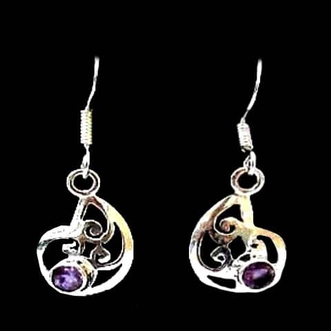 Bijoux indiens argent - Boucles d'Oreilles indiennes Améthyste