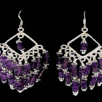 Bijoux indiens argent - Boucles d'Oreilles indiennes Améthyste