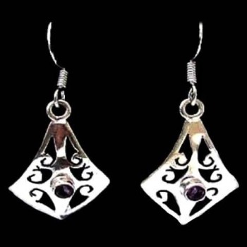Bijoux indiens argent - Boucles d'Oreilles indiennes Améthyste