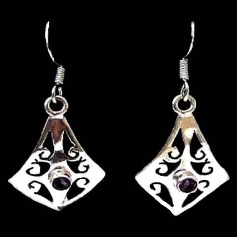 Bijoux indiens argent - Boucles d'Oreilles indiennes Améthyste