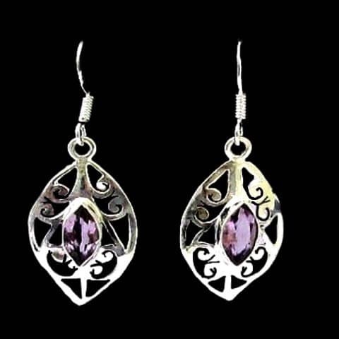 Bijoux indiens argent - Boucles d'Oreilles indiennes Améthyste