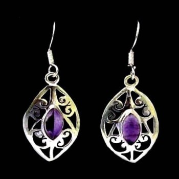 Bijoux indiens argent - Boucles d'Oreilles indiennes Améthyste