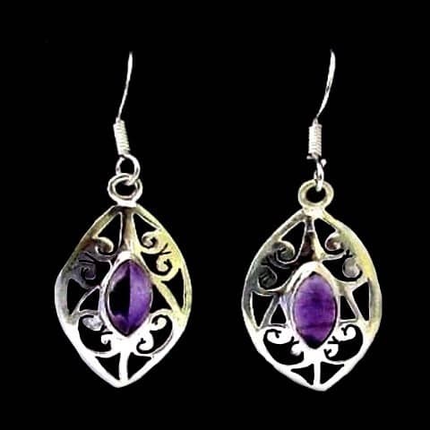 Bijoux indiens argent - Boucles d'Oreilles indiennes Améthyste